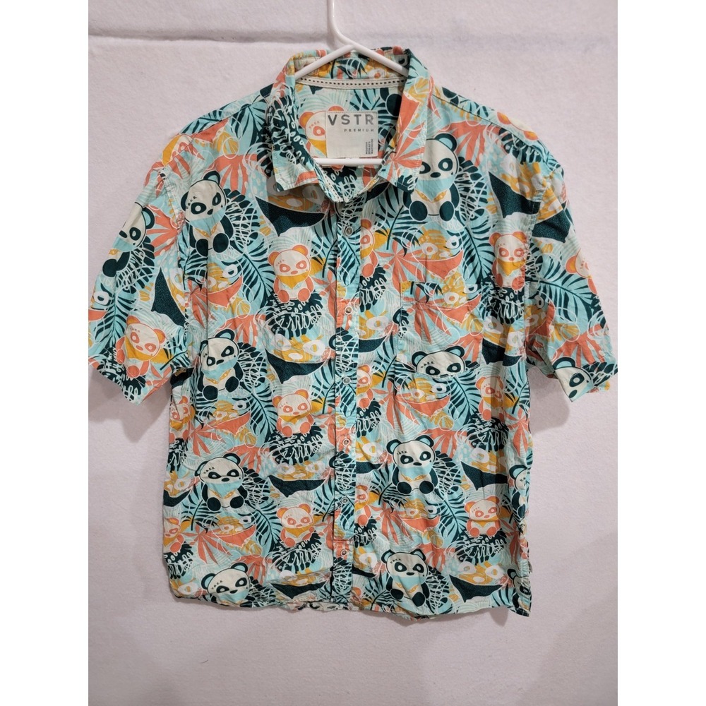 VSTR by Visitor Shirt Mens‎ XL Panda Bear Asian Print Short Sleeve Button Up